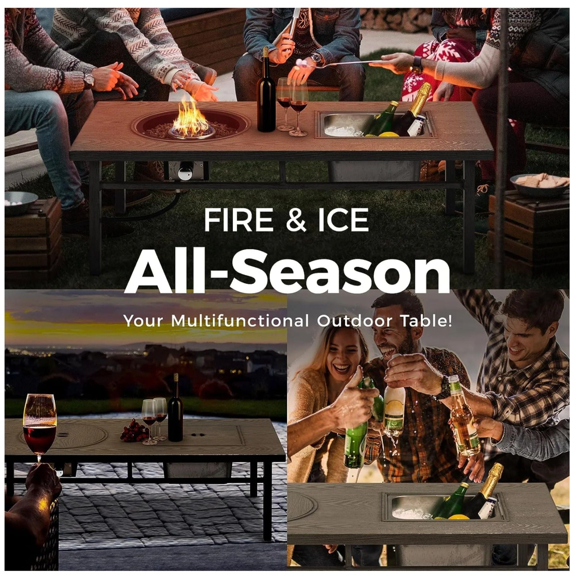 3 In 1 Outdoor Propane Fire Pit Table 50, 000 BTU With Ice Bucket