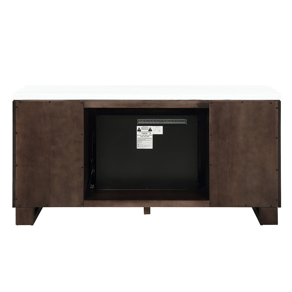 Edwyn - Server With Fireplace - Natural Marble Top & Espresso