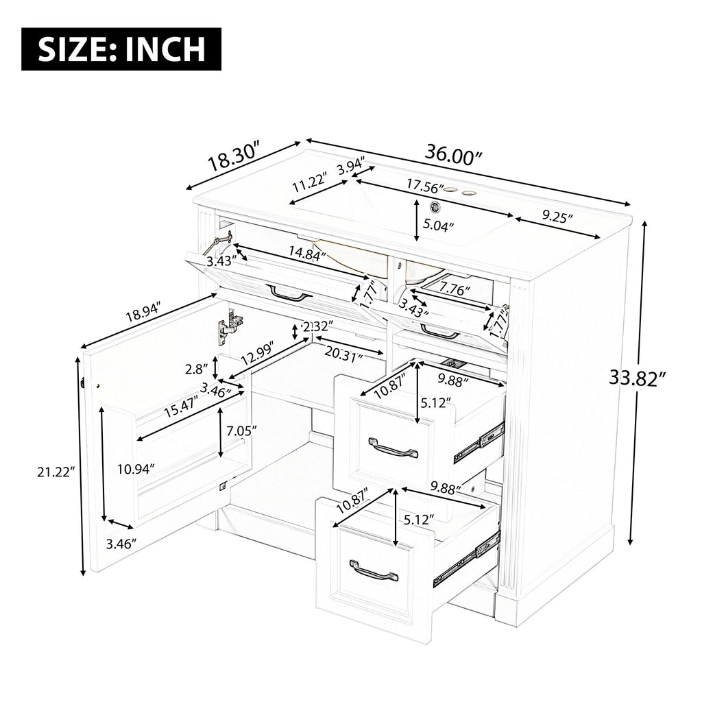 Modern Bathroom Vanity With Sink, 4 Drawers, Soft-Close Door, Adjustable Shelf