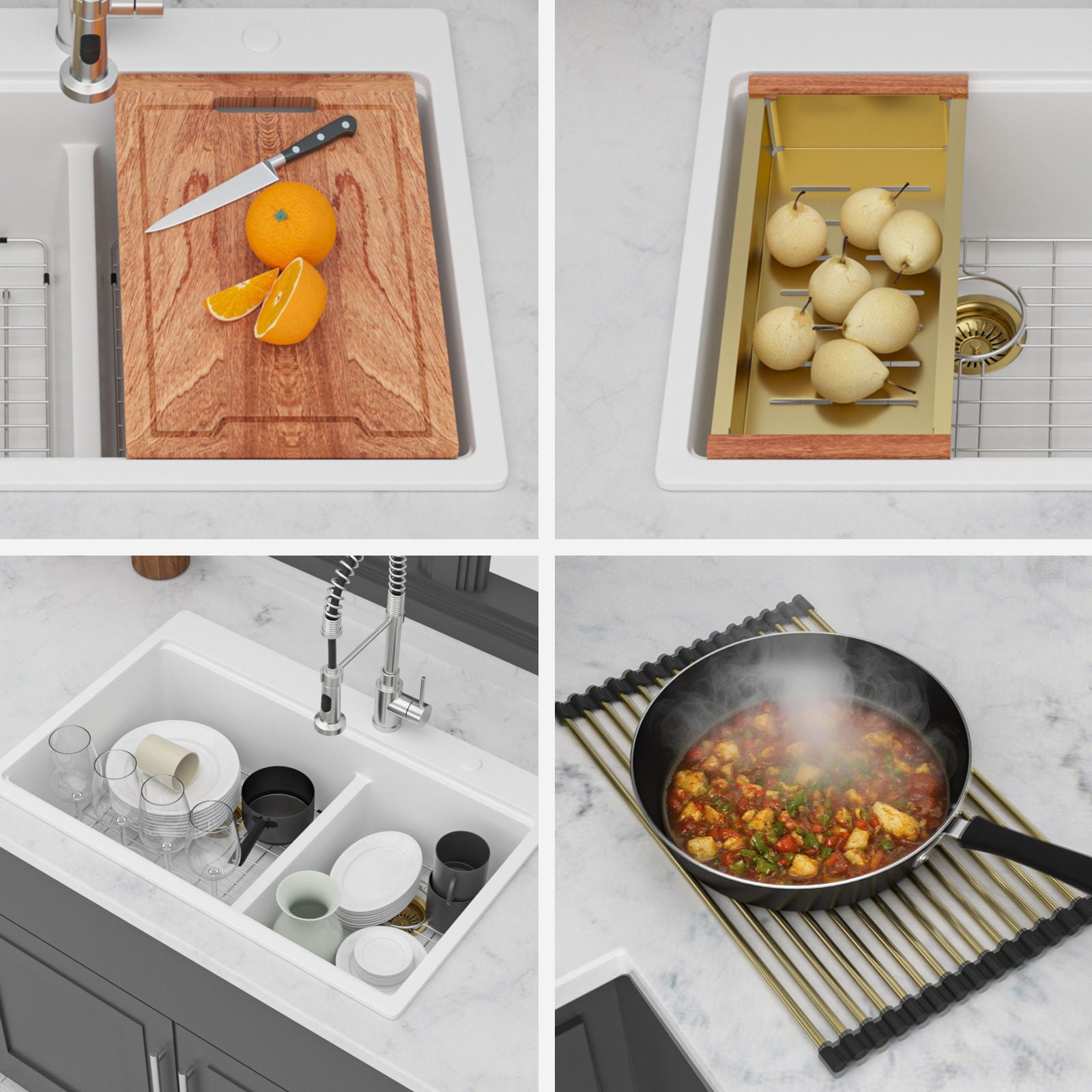 Quartz Kitchen Sink, Double Bowl Undermount Workstation