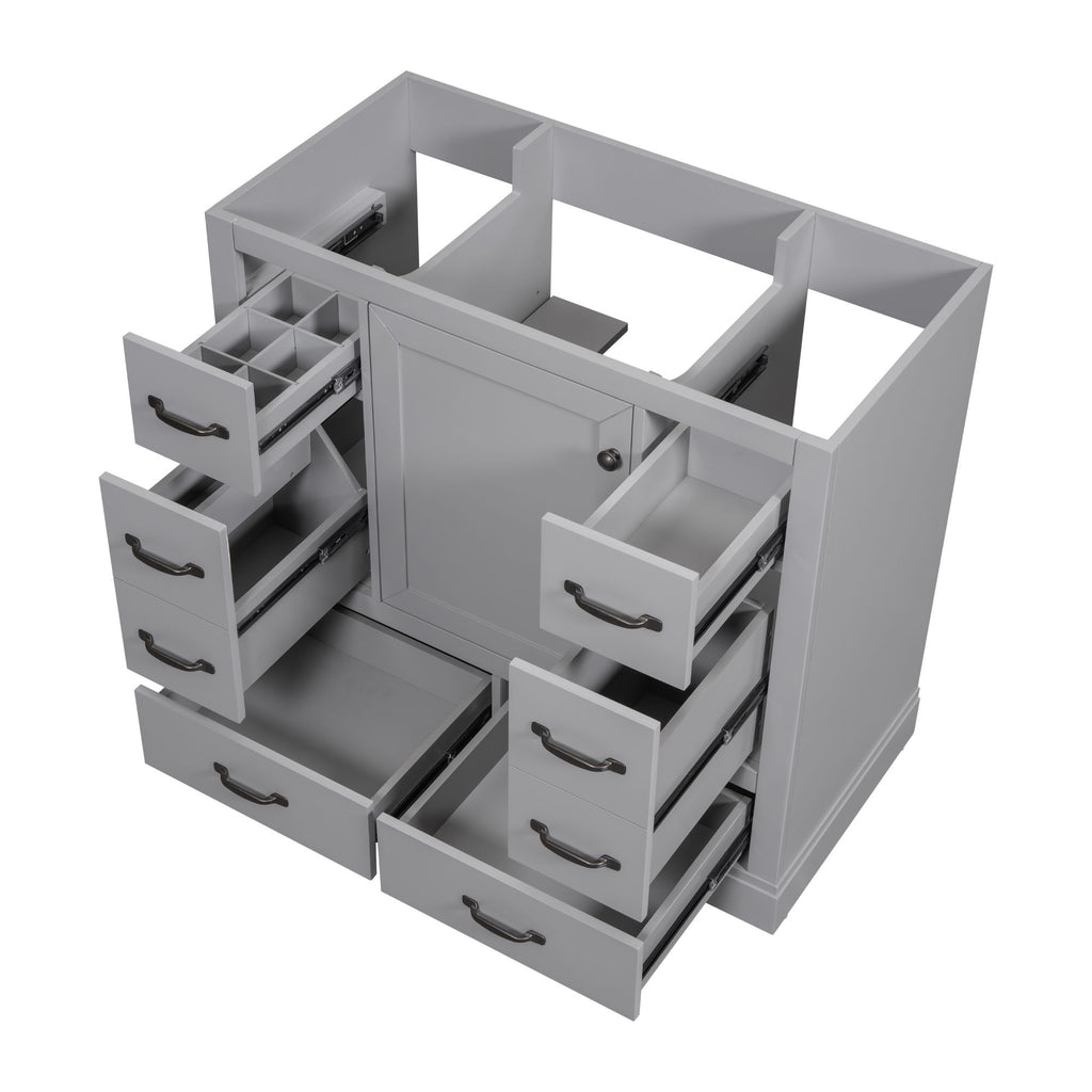 Modern Bathroom Vanity Base Only, 6 Drawer Storage With Adjustable Shelf