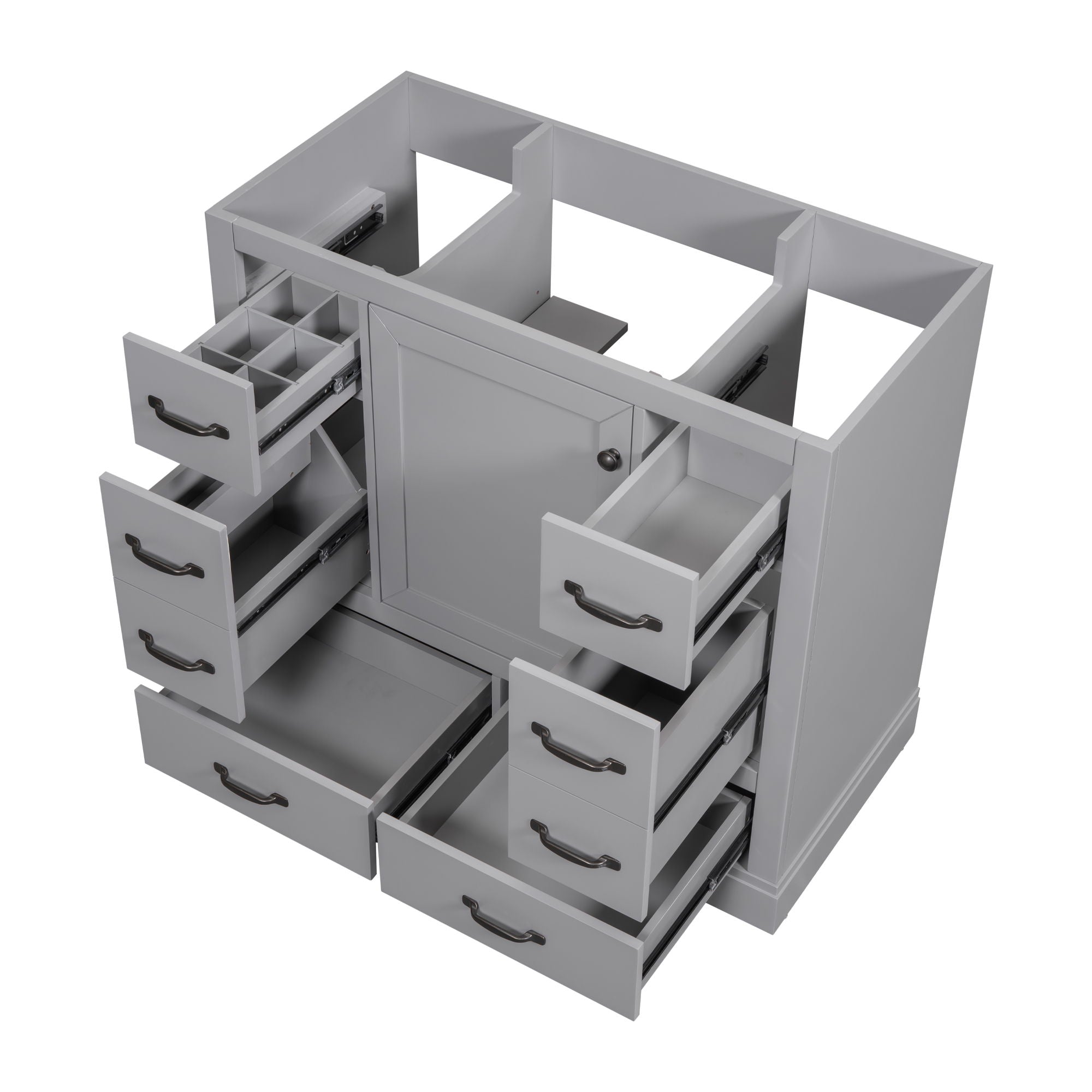 Modern Bathroom Vanity Base Only, 6 Drawer Storage With Adjustable Shelf
