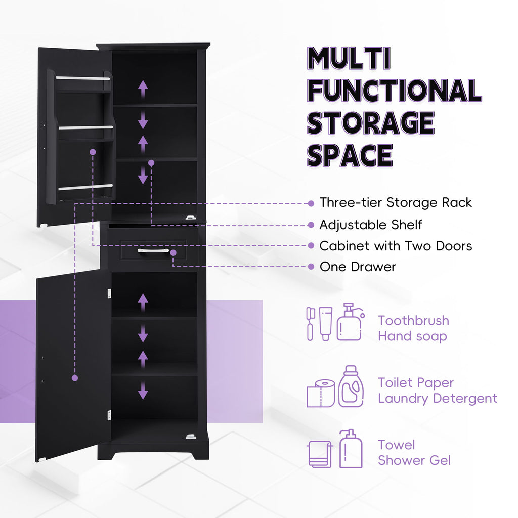 Tall Freestanding Bathroom Storage Cabinet With 2 Doors And Adjustable Shelves