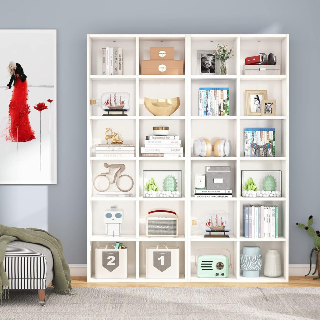 Narrow 12 Cube Bookcase With Closed Back For Living Room - White
