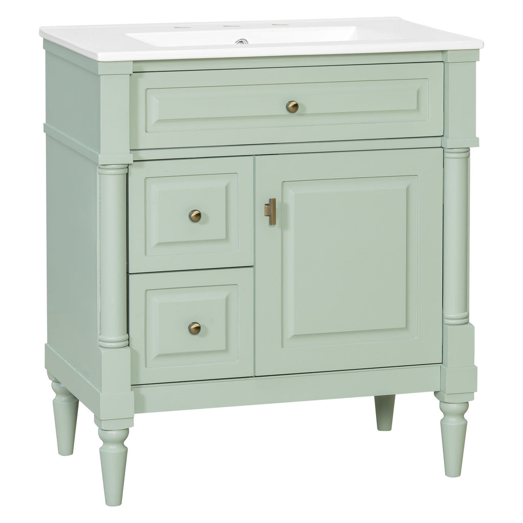 Modern Bathroom Vanity With Sink, Freestanding Cabinet With Flip Drawer & Adjustable Shelf