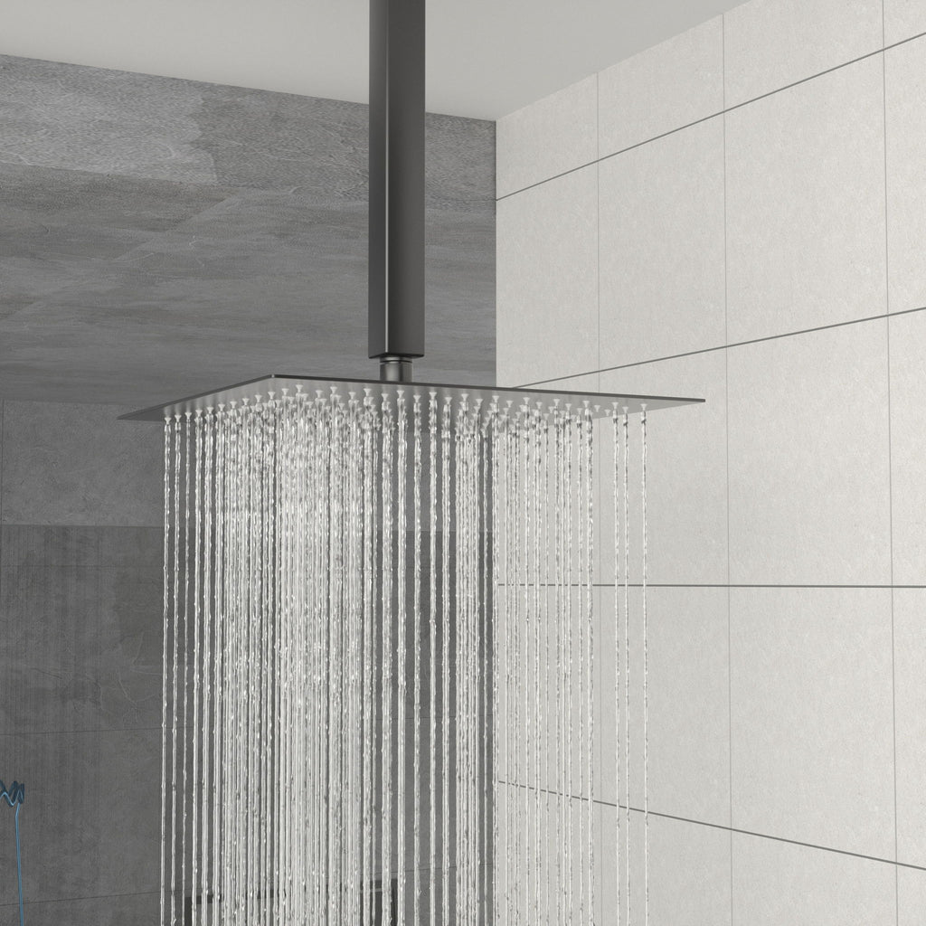 Dual Shower Head 10" Ceiling Mount Square Shower System With Rough In Valve - Matte Black