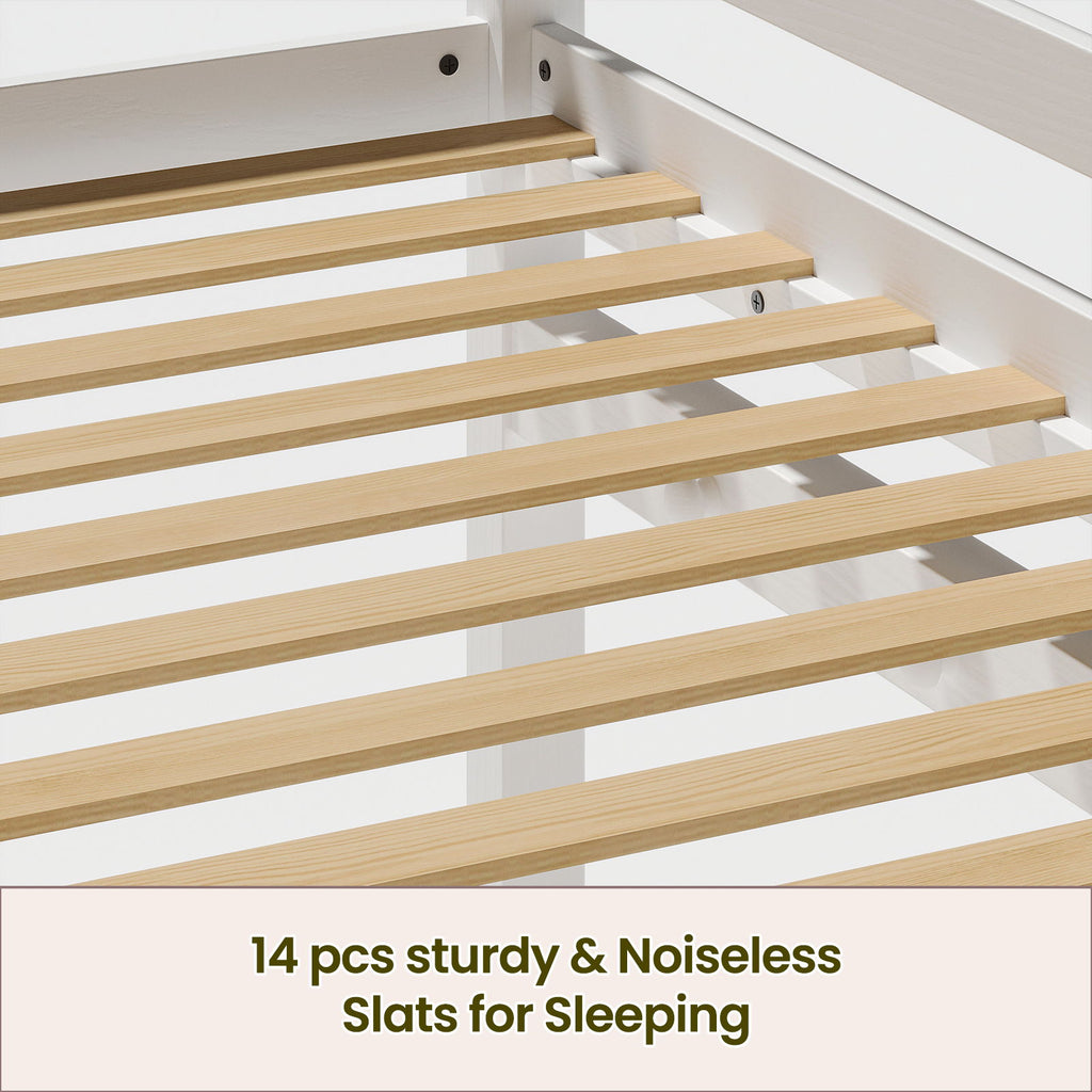 Twin Low Bunk Bed With LED Strip Lighting - White