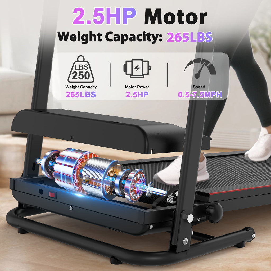 Foldable Electric Treadmill With 2.5Hp Motor, 12Km / H Speed, 3 Incline Levelstooth Music, Heart Rate Sensor, Spacious Running Belt For Indoor - Black
