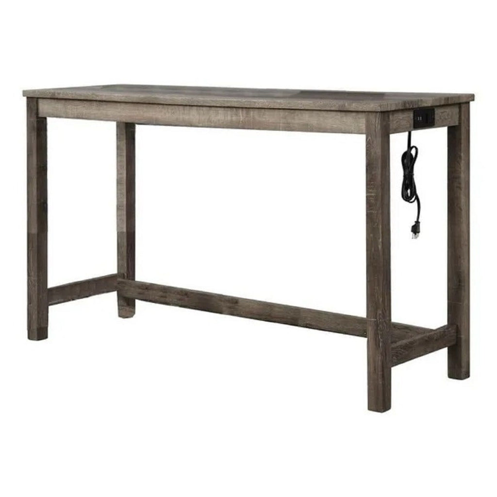 3 Piece Counter Bar Dining Set Table With Electric Outlet And 2 USB Ports, Tufted Upholstered Stools - Brown / Beige
