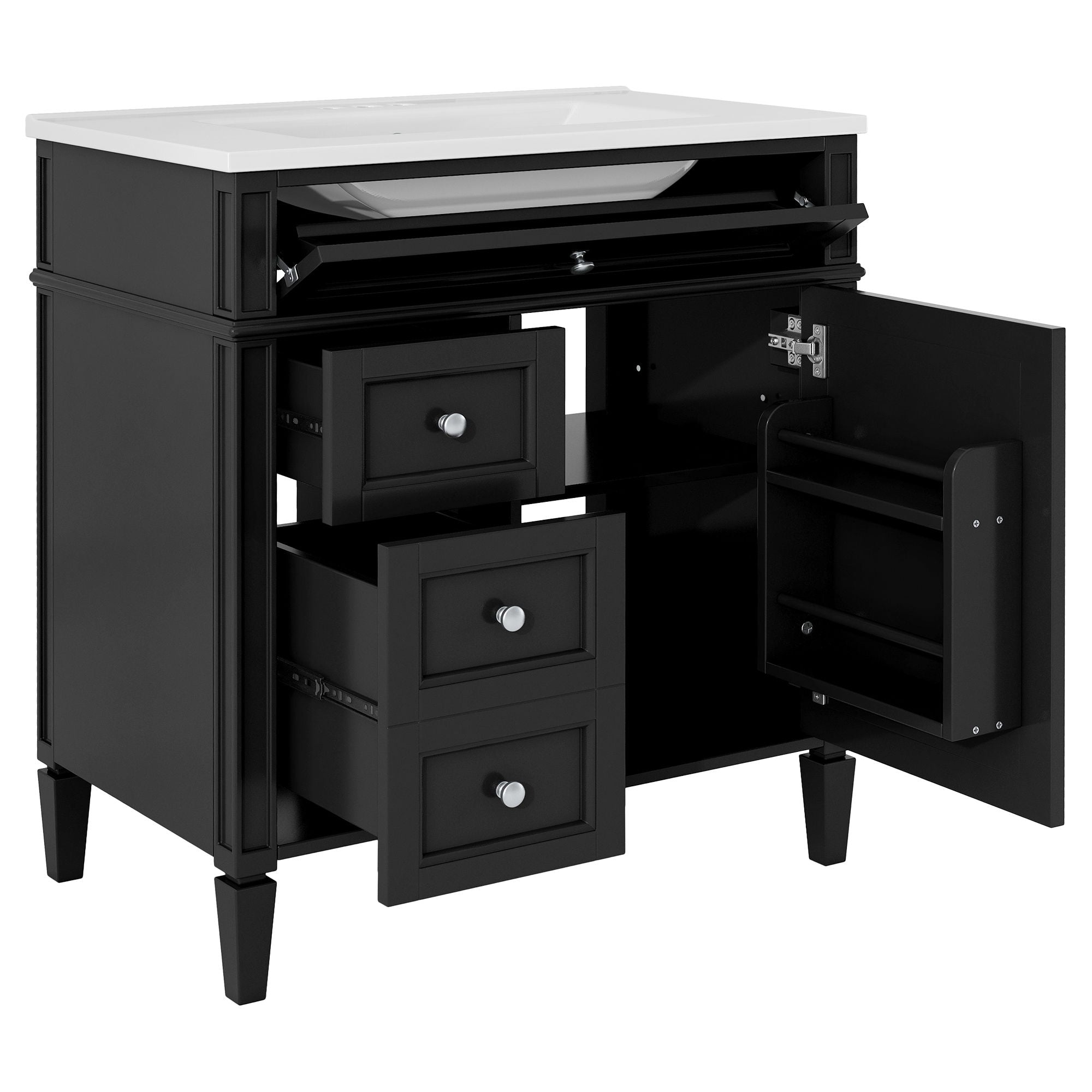 Bathroom Vanity With Medicine Cabinet, Royal Mirror Cabinet, Modern Bathroom Storage Cabinet With 2 Soft Closing Doors And 4 Drawers