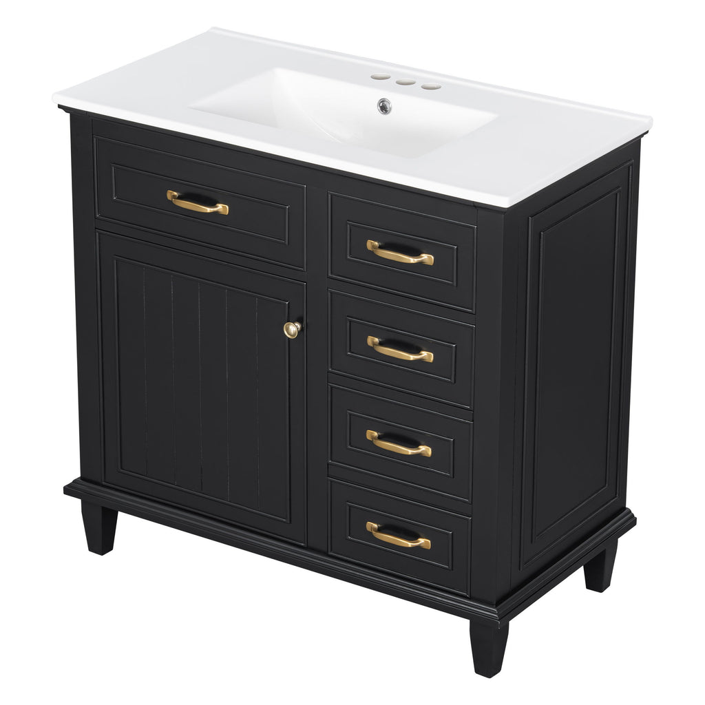 Modern Bathroom Vanity With Sink Top, Flip Drawers, Adjustable Shelf