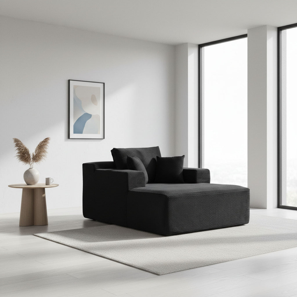 Convertible Chaise Lounge Chair With Wide Armrest & Throw Pillows