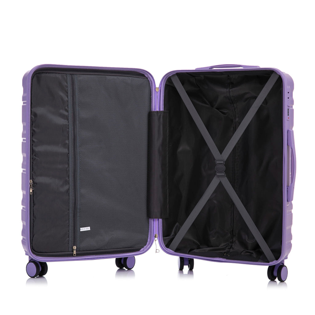 3 Piece 20" / 24" / 28" Spinner Luggage Set & Combination Lock, Durable Hard Shell With 360° Silent Wheels - Blue / Purple