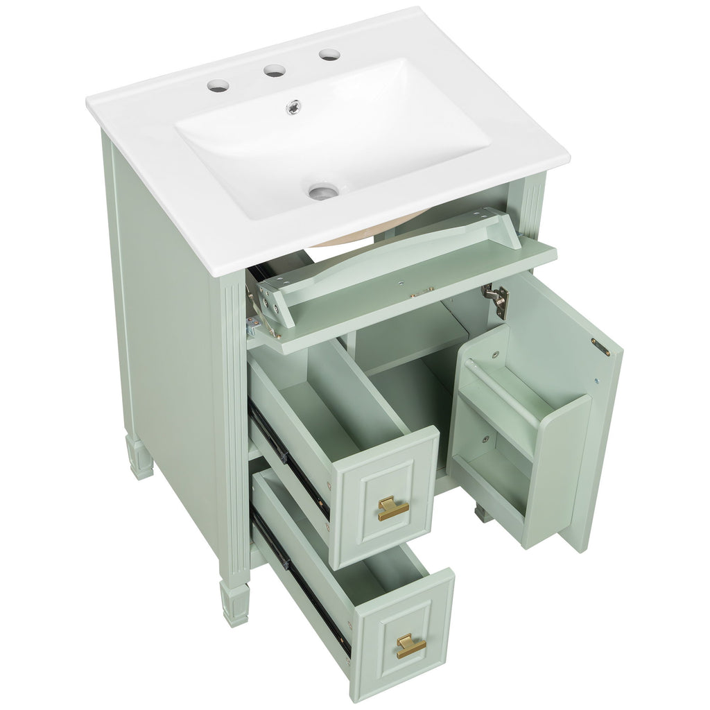 Modern Bathroom Vanity With Sink, Flip Drawer, 2 Drawers, Adjustable Shelf