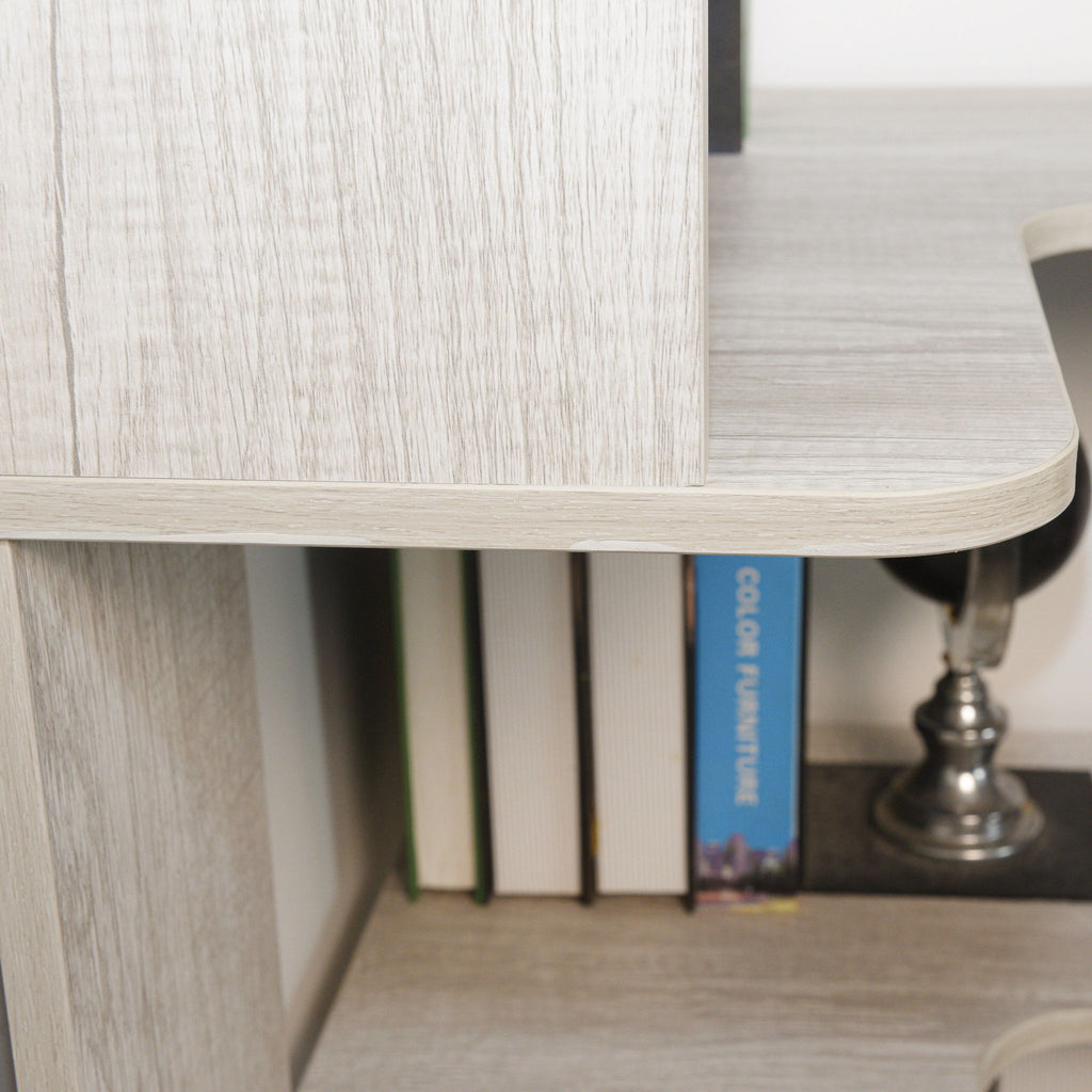 L-Shaped Corner Bookshelf 90Cm Extended Size 5 Tier Freestanding Display Shelf With Anti Tip Safety Features - Light Gray