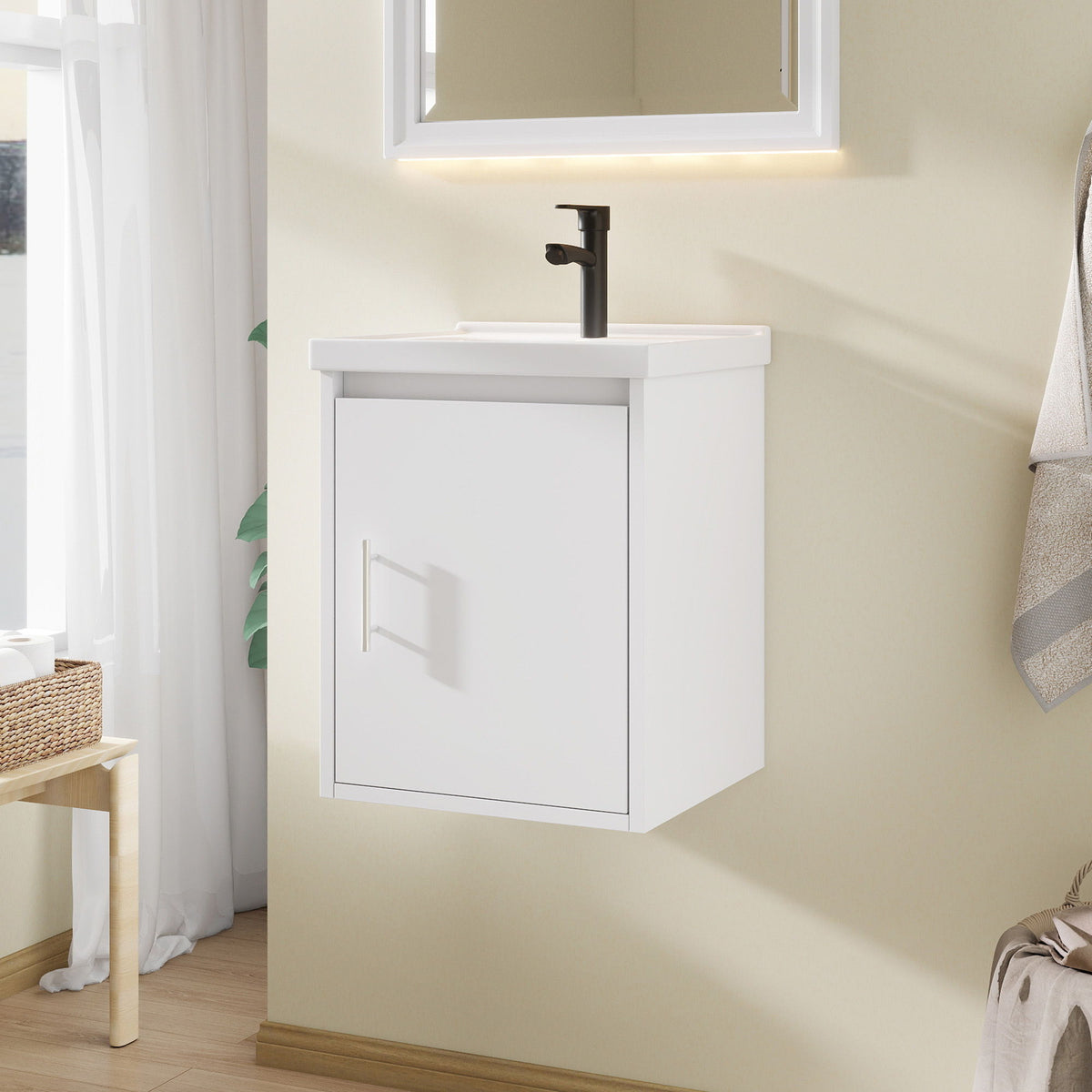 20" Floating Bathroom Vanity Combo With Wall Cabinet, Ceramic Sink & Soft Close Doors - White