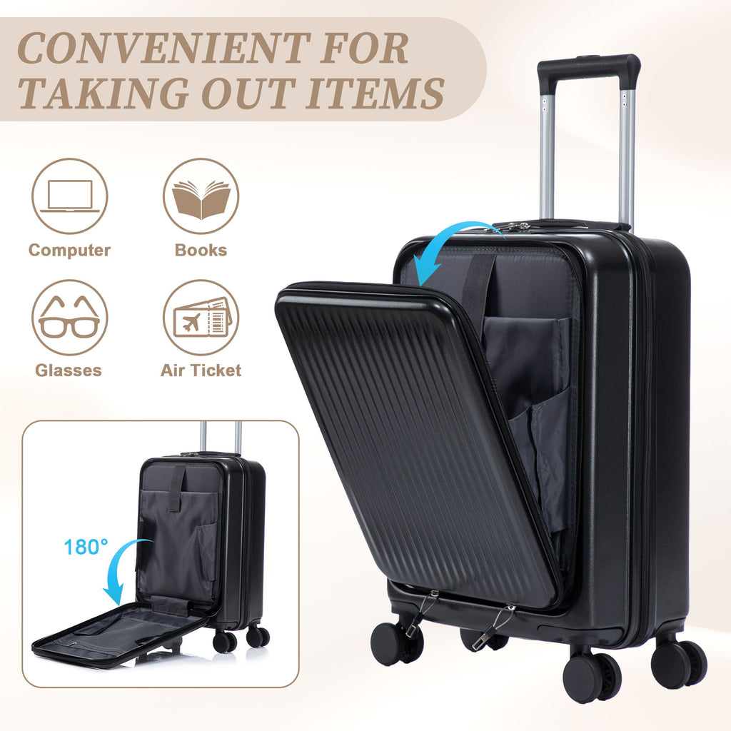 Luggage Set With Cosmetic Case, Combination Lock, Front Opening Design