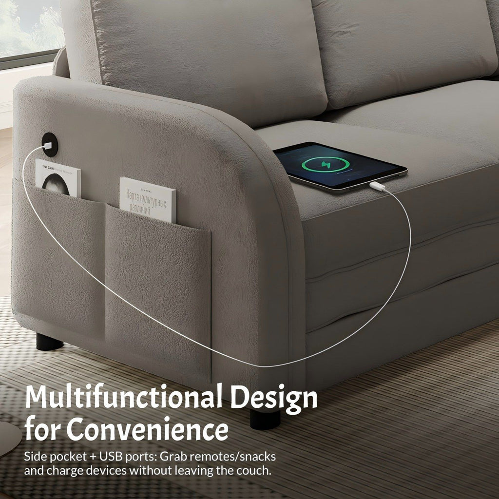L-Shaped Couch With Pull-Out Bed, Oversize Convertible Sleeper Sofa With Side Pocket & USB Port