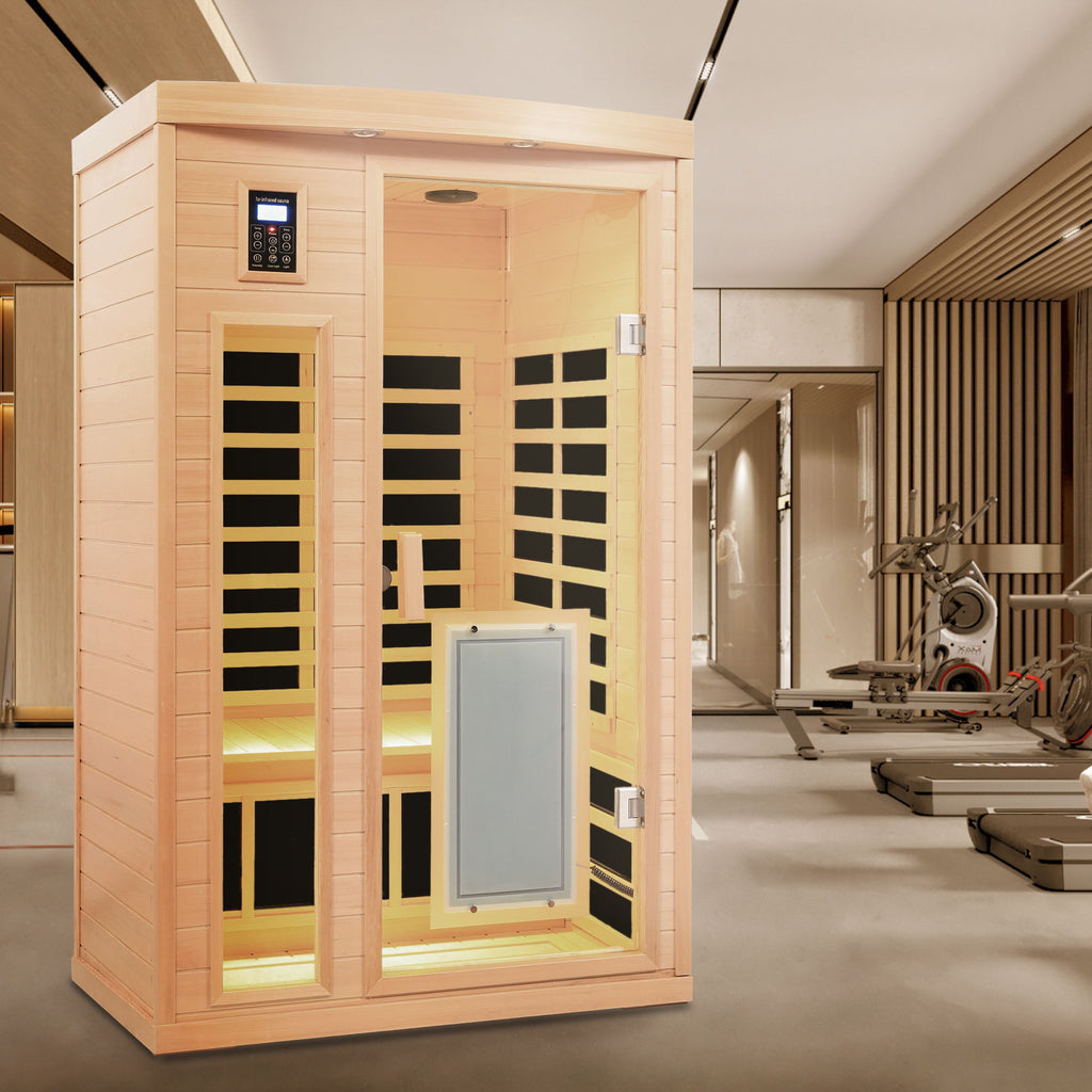 Low Emf Front Door With Heating Panel 2 Person Hemlock Far Infrared Indoor Suana Room - Natural