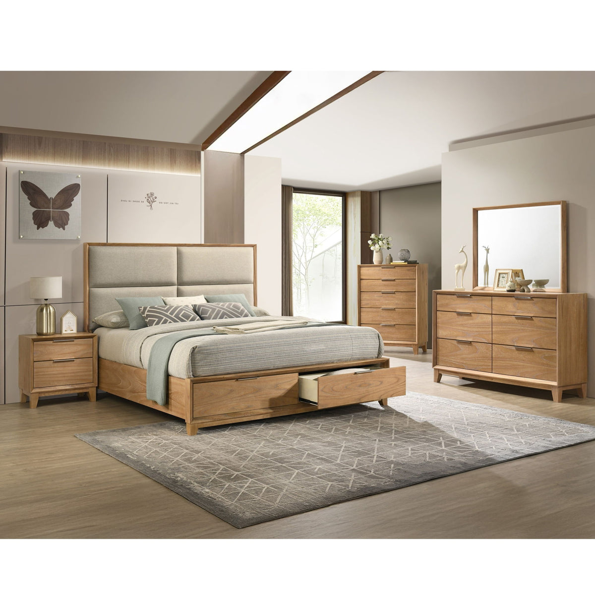 1 Piece 2 Drawer Nightstand - Natural Wood