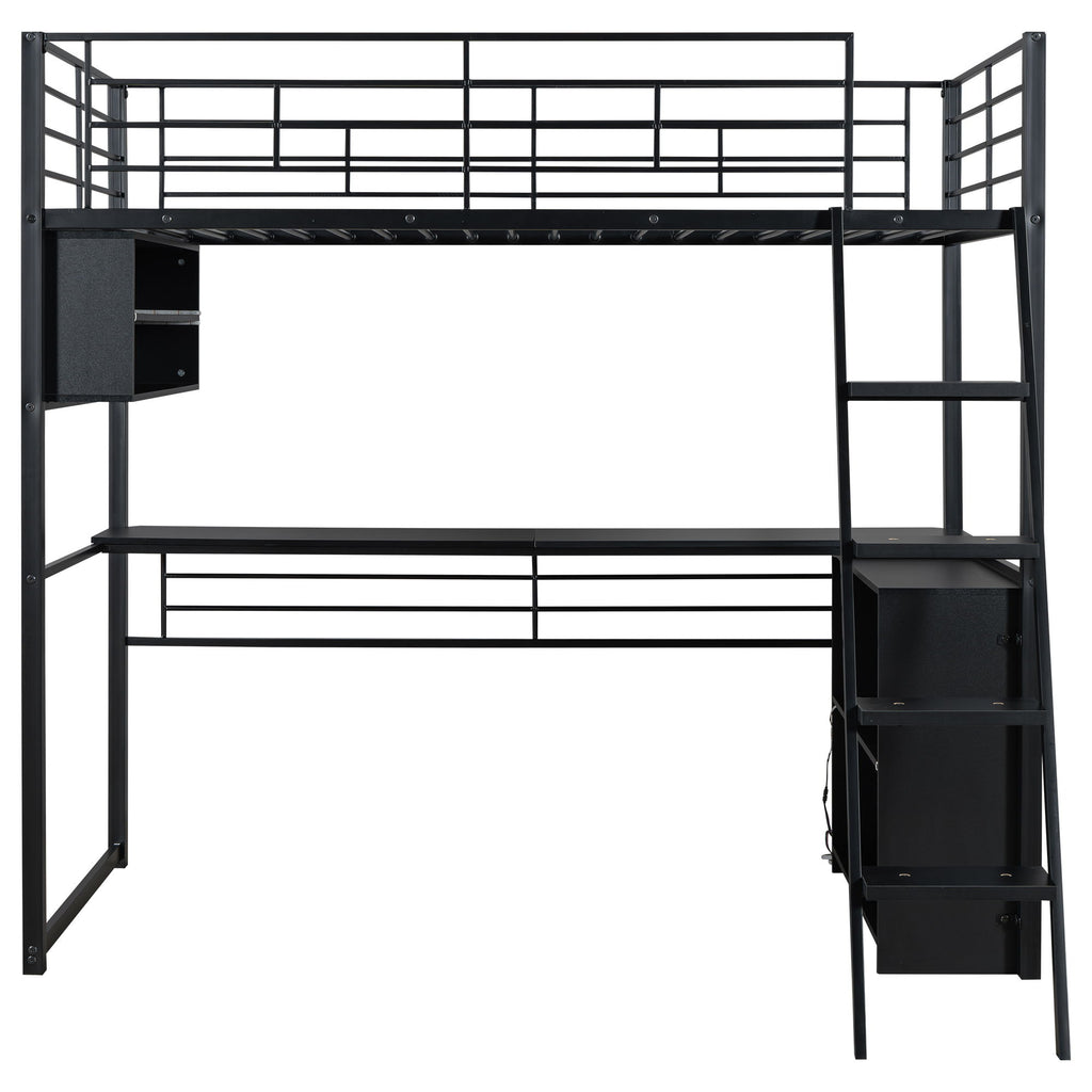 Loft Bed With LED Desk And 4 Storage Shelves