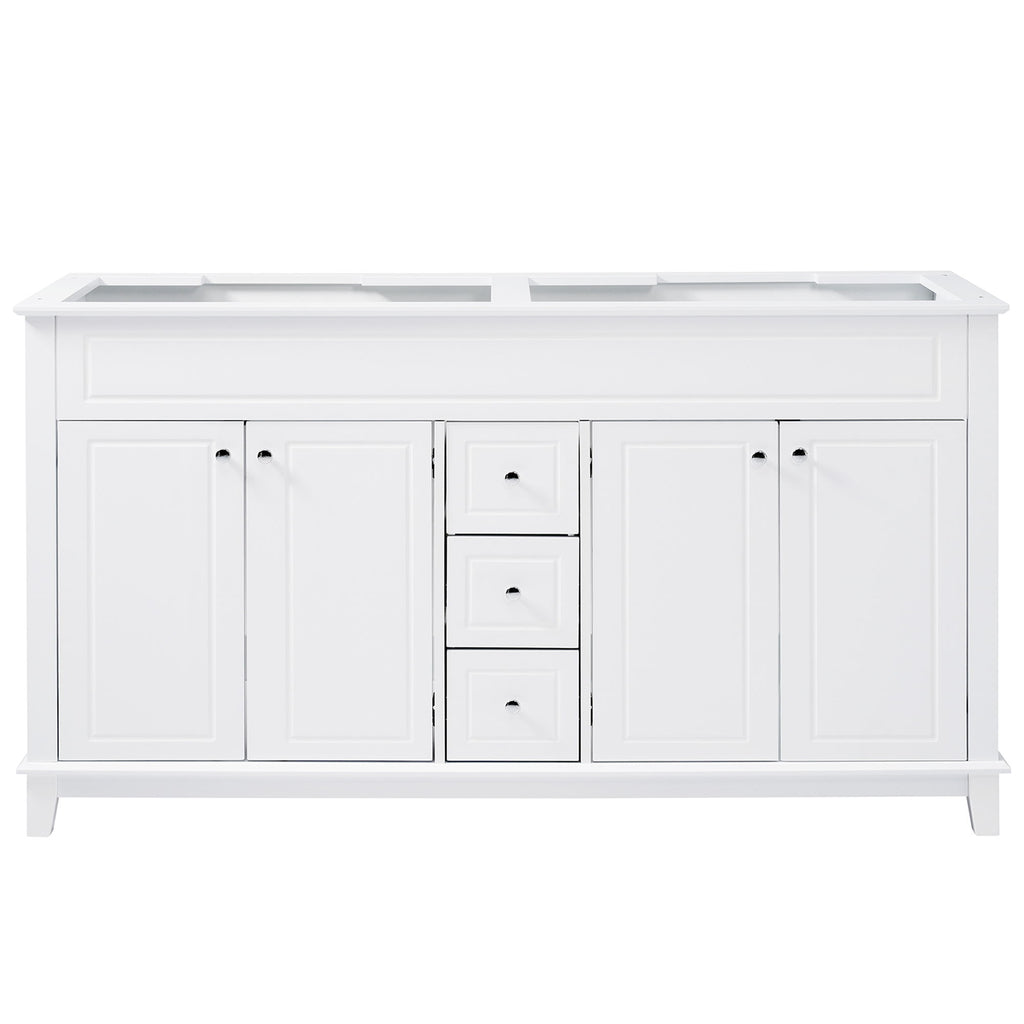 Bathroom Vanity Cabinet Only, 3 Drawers & 4 Doors & Double Layer Shelves - White