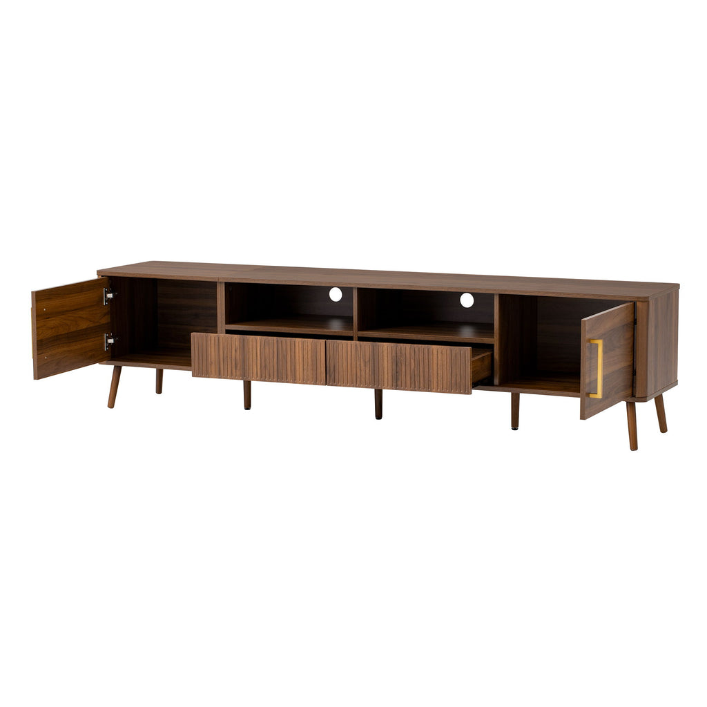 TV Stand For TVs Up To 85" With Soft-Close Doors, Open Shelf, Cable Management - Walnut