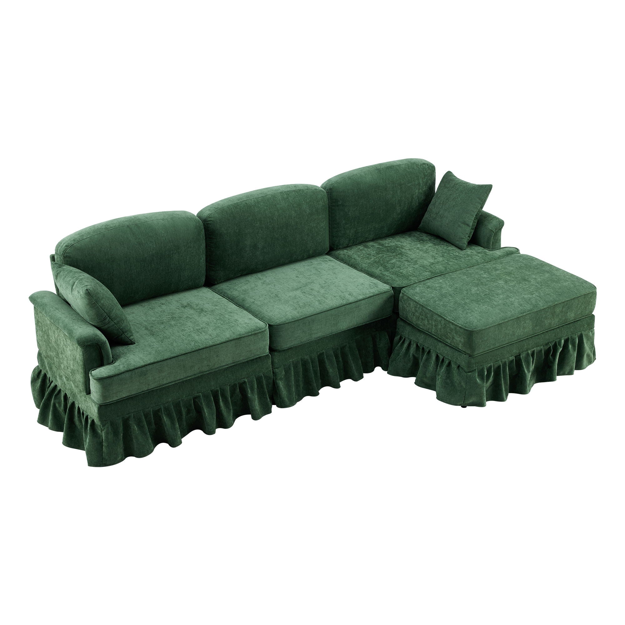 Cloud Sofa With Removable Ruffled Skirt With Ottoman And Flared Arms