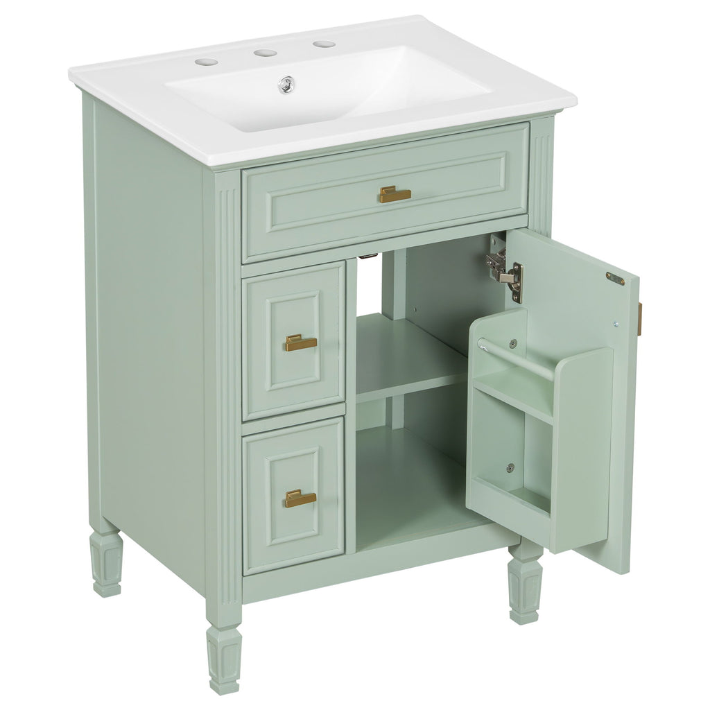 Modern Bathroom Vanity With Sink, Flip Drawer, 2 Drawers, Adjustable Shelf