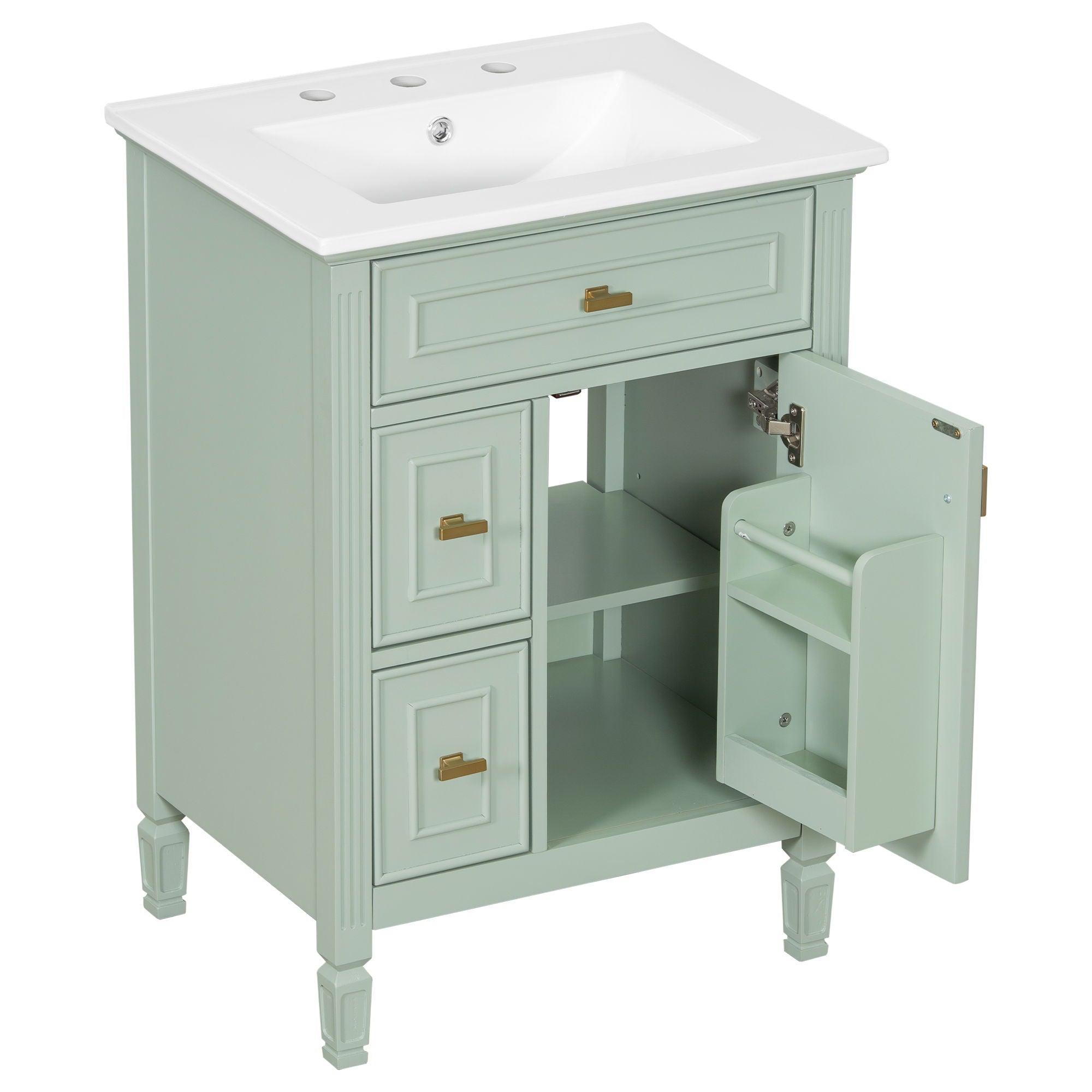 Modern Bathroom Vanity With Sink, Flip Drawer, 2 Drawers, Adjustable Shelf