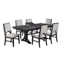 7 Piece Set, Trestle Dining Table And 6 Side Chairs With Cutout Back - Black / Charcoal / White