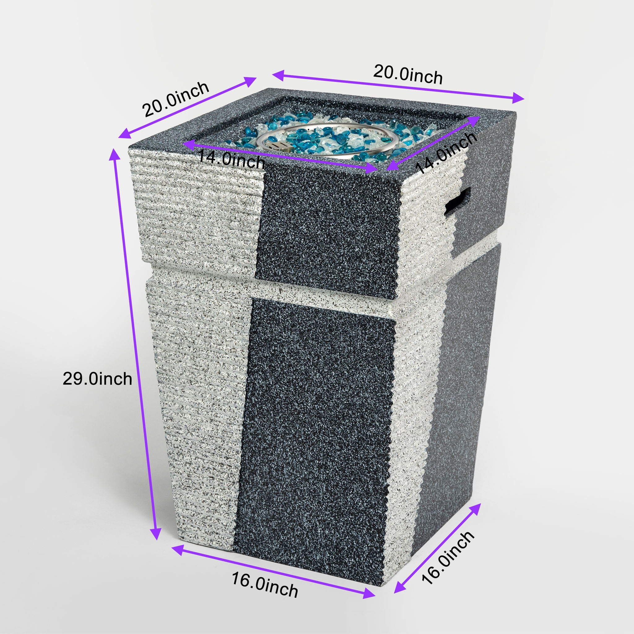 Propane, Gas 50000 Btu Square Fire Pit Table For Outside - Light Gray Blue