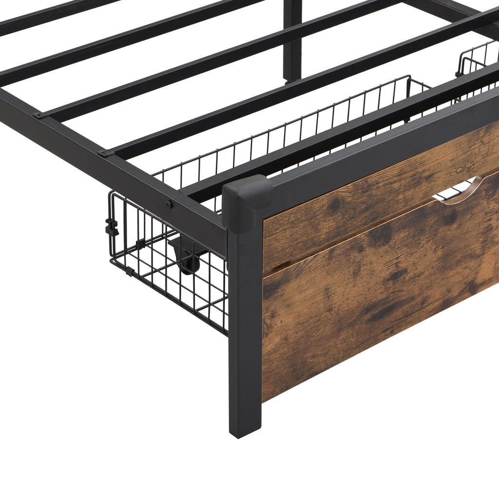 Modern Platform Bed, USB Charging Station, 2 Drawers, LED Lights