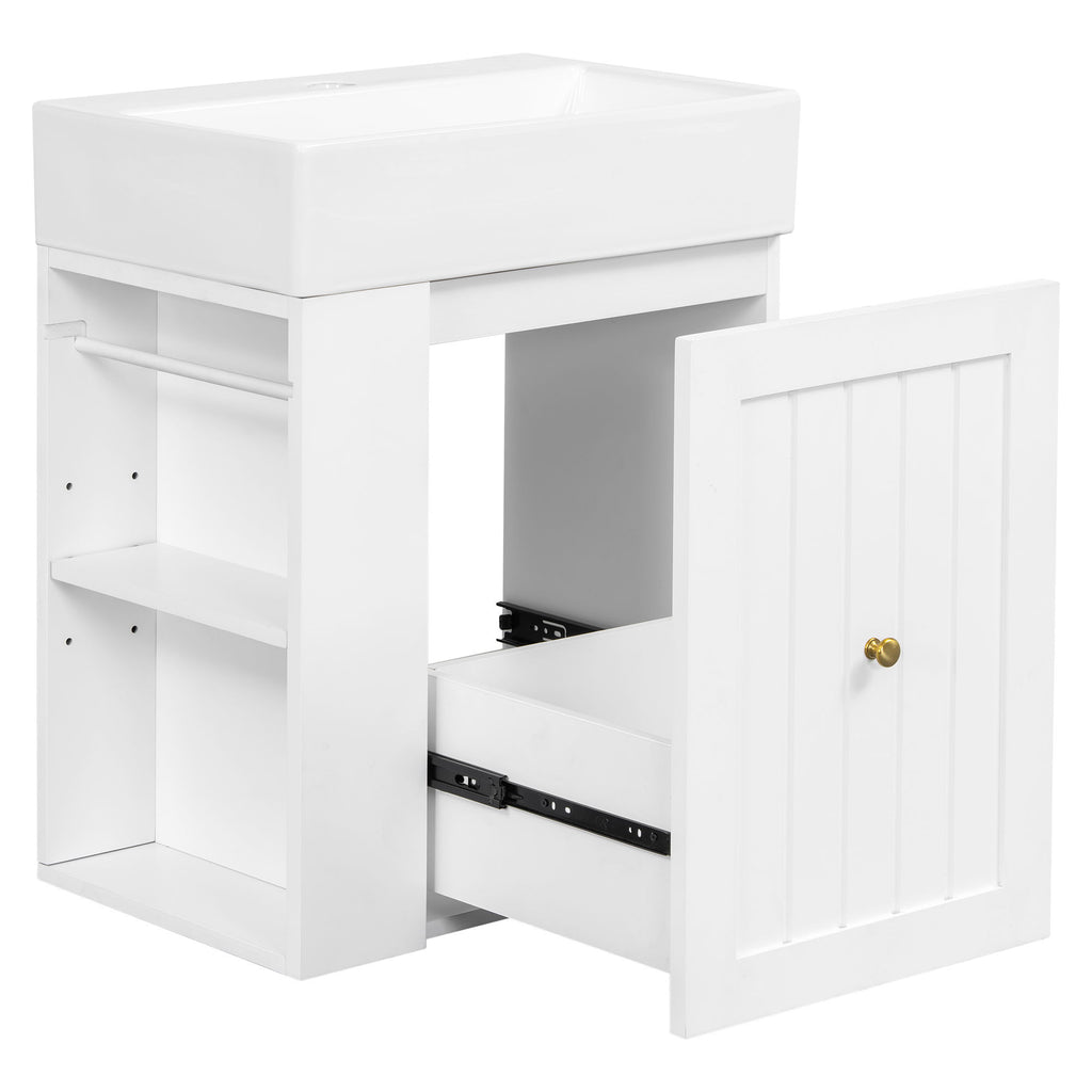 Modern Bathroom Vanity With Sink, Storage Cabinet, Drawer & Side Shelf