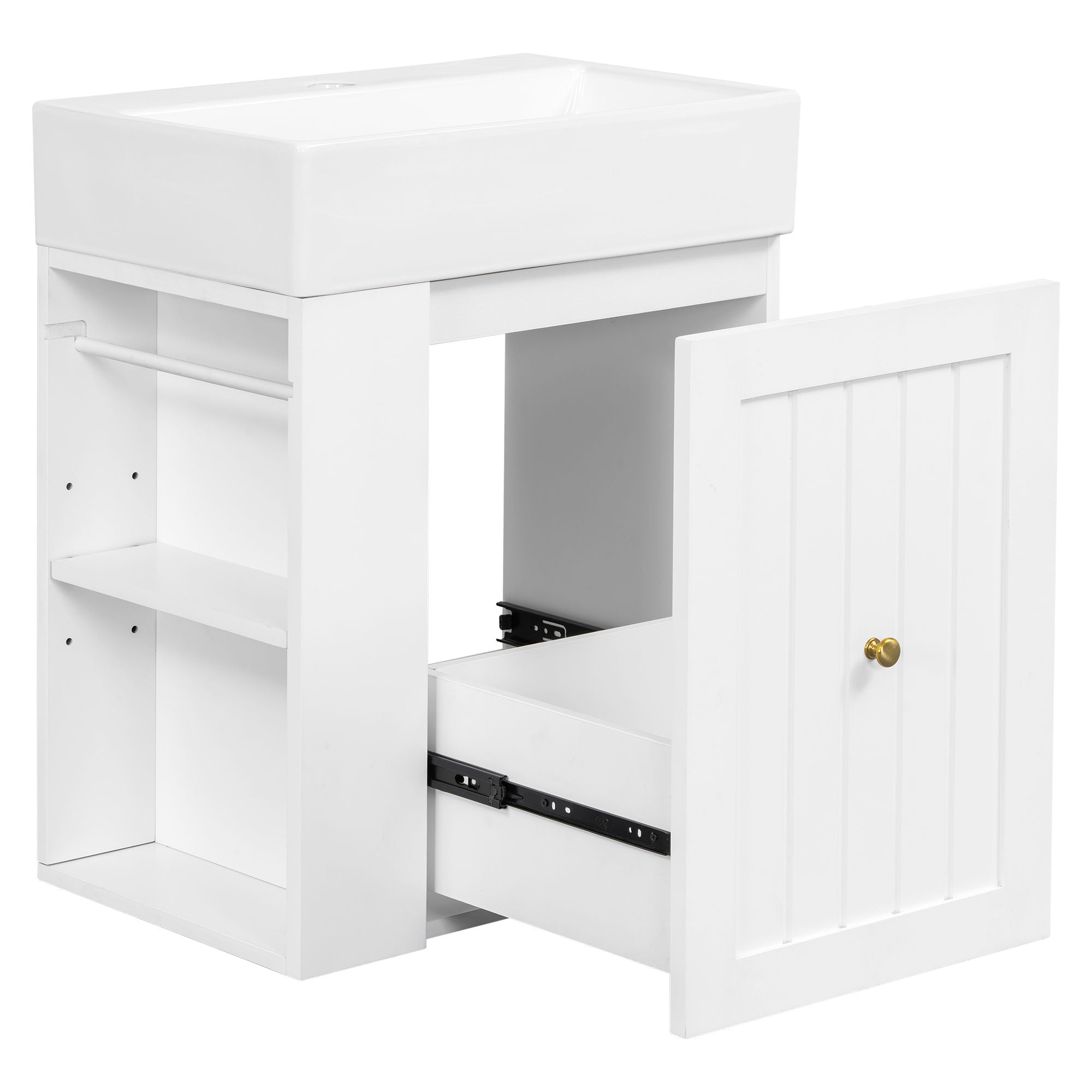 Modern Bathroom Vanity With Sink, Storage Cabinet, Drawer & Side Shelf