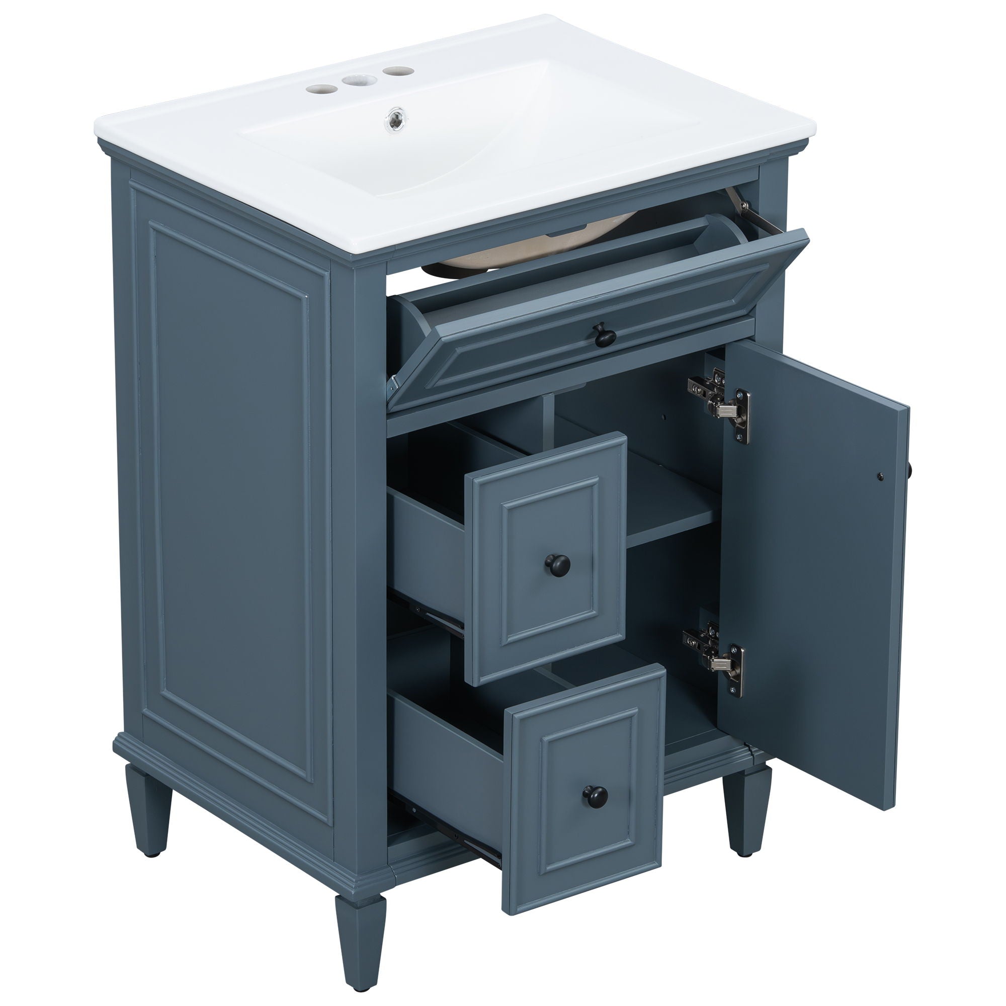 Modern Bathroom Vanity With Sink, Adjustable Shelf, 1 Flip Drawer & 2 Drawers