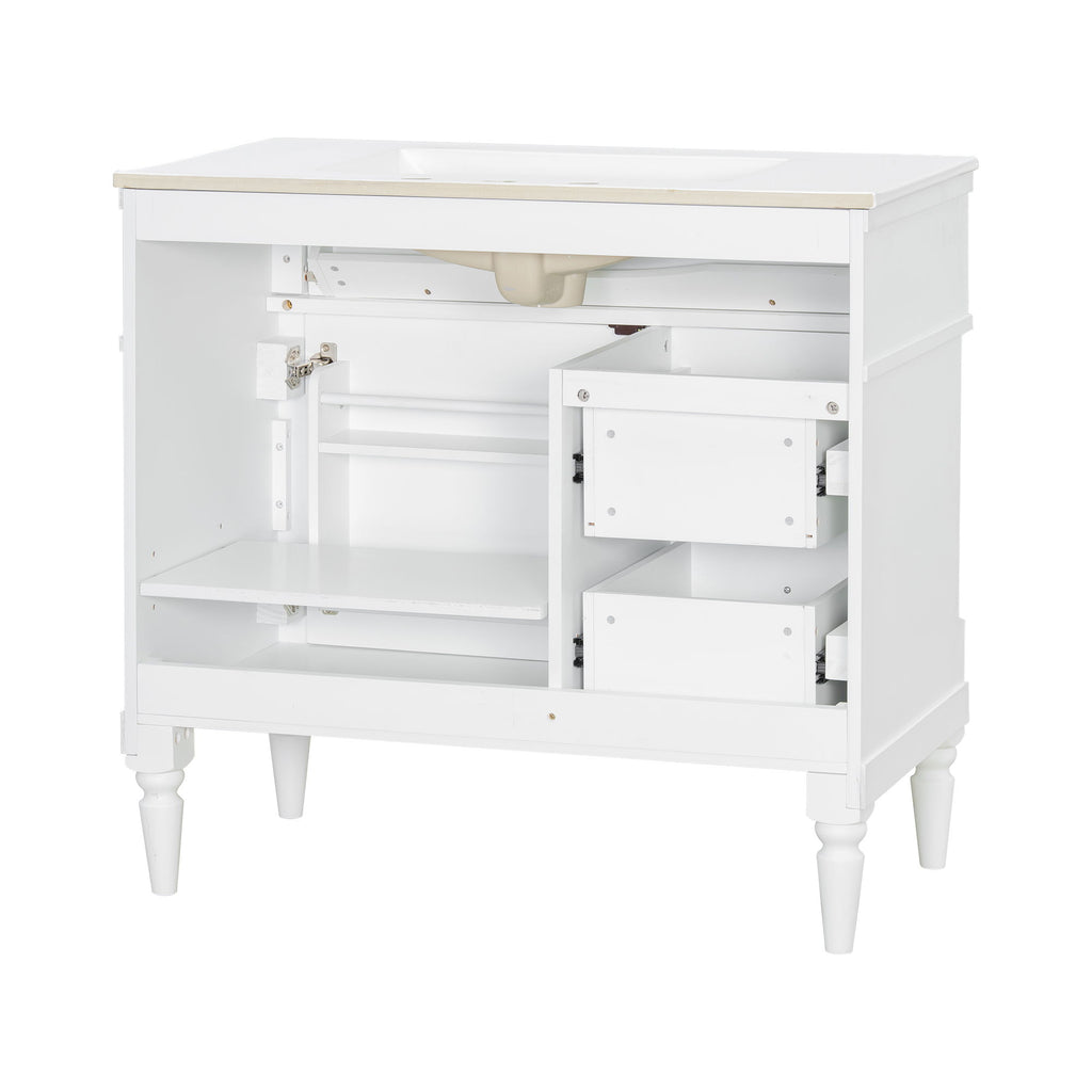 Freestanding Bathroom Vanity With Sink, Adjustable Shelf, Flip Drawer