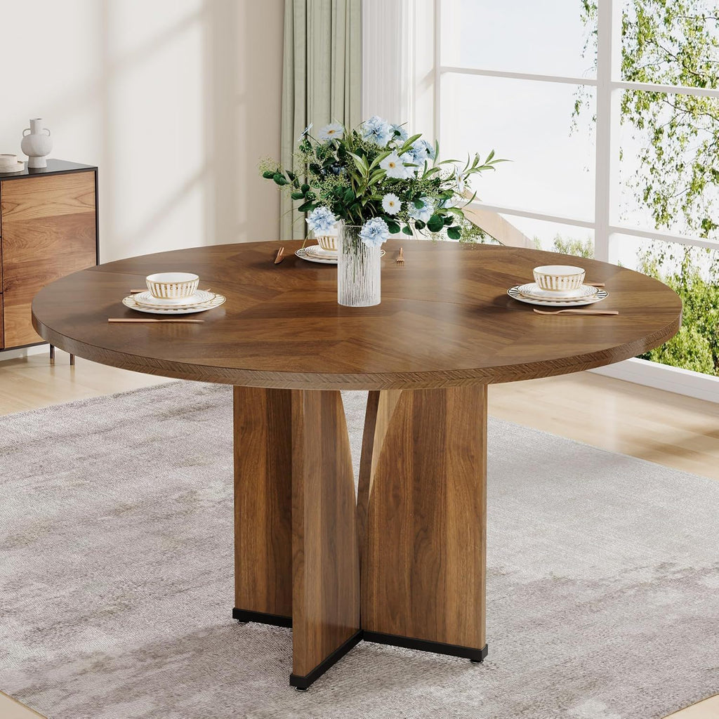 Round Compact Dining Table For 4 - Rustic Brown