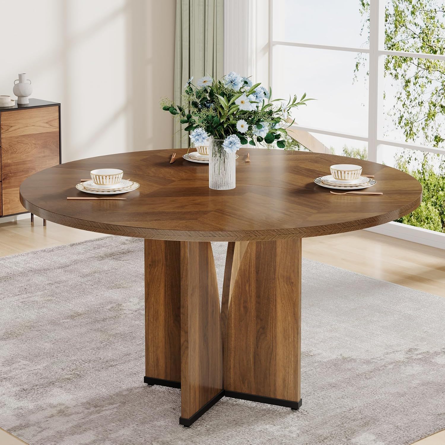 Round Compact Dining Table For 4 - Rustic Brown