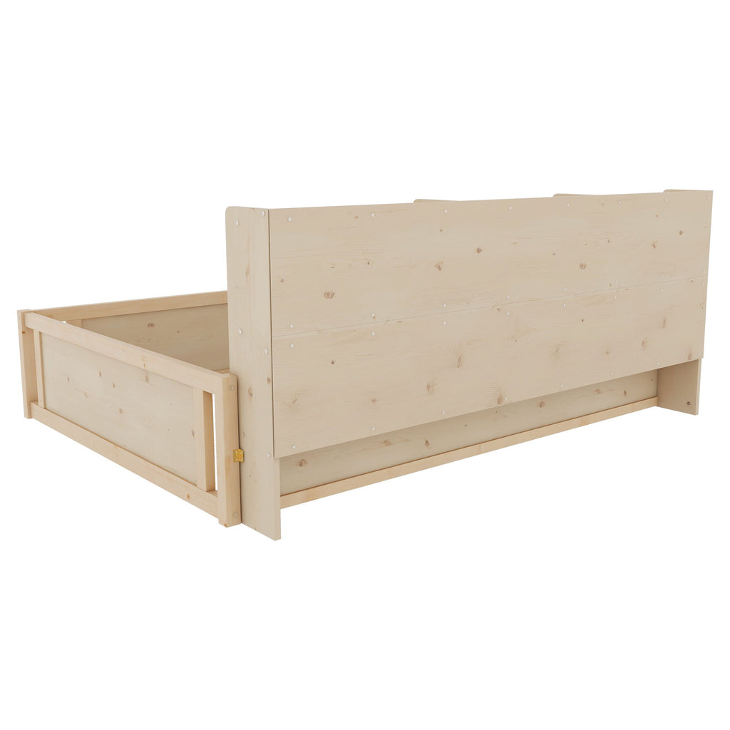 Platform Floor Bed With Guardrail Fence And Side Storage Shelves