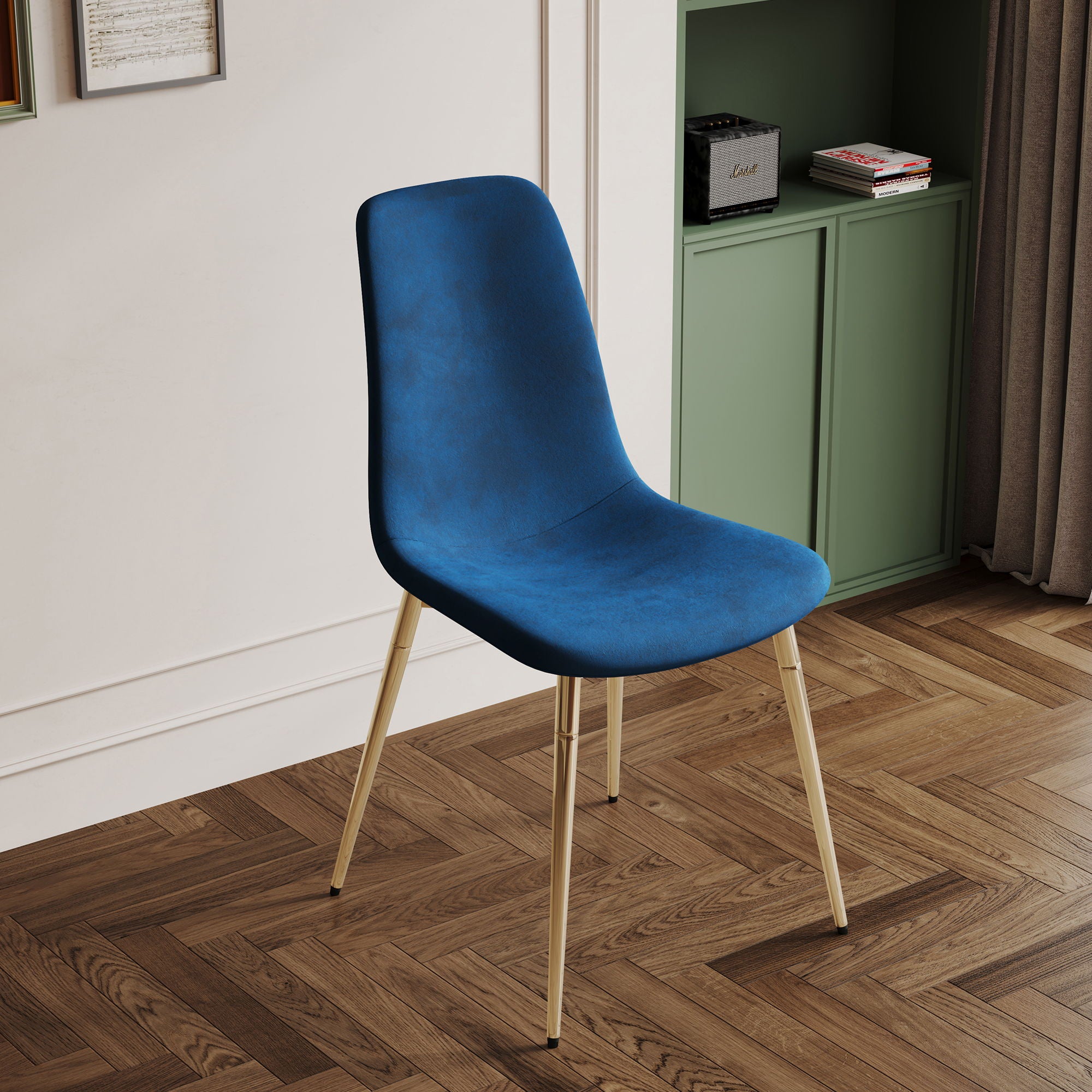 Fabric Dining Chairs, Upholstered Armless Accent Chairs, Classical Appearance And Metal Legs (Set of 4)