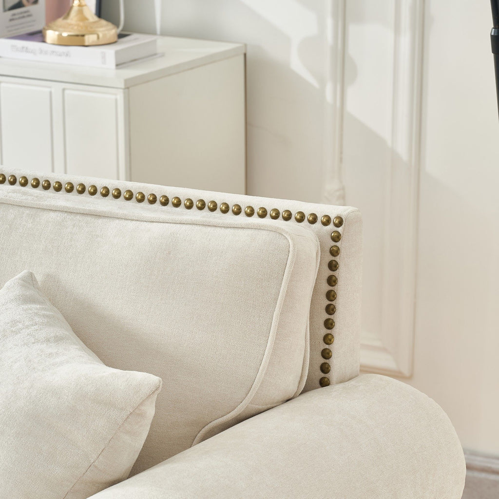 3 Seater Sofa With Tufted Upholstery, Rolled Arms, Nailhead Trim