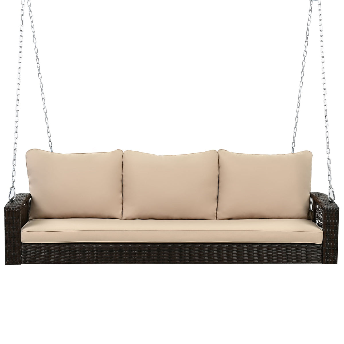 3 Person Large Patio Swing Bench With Cushions For Backyard