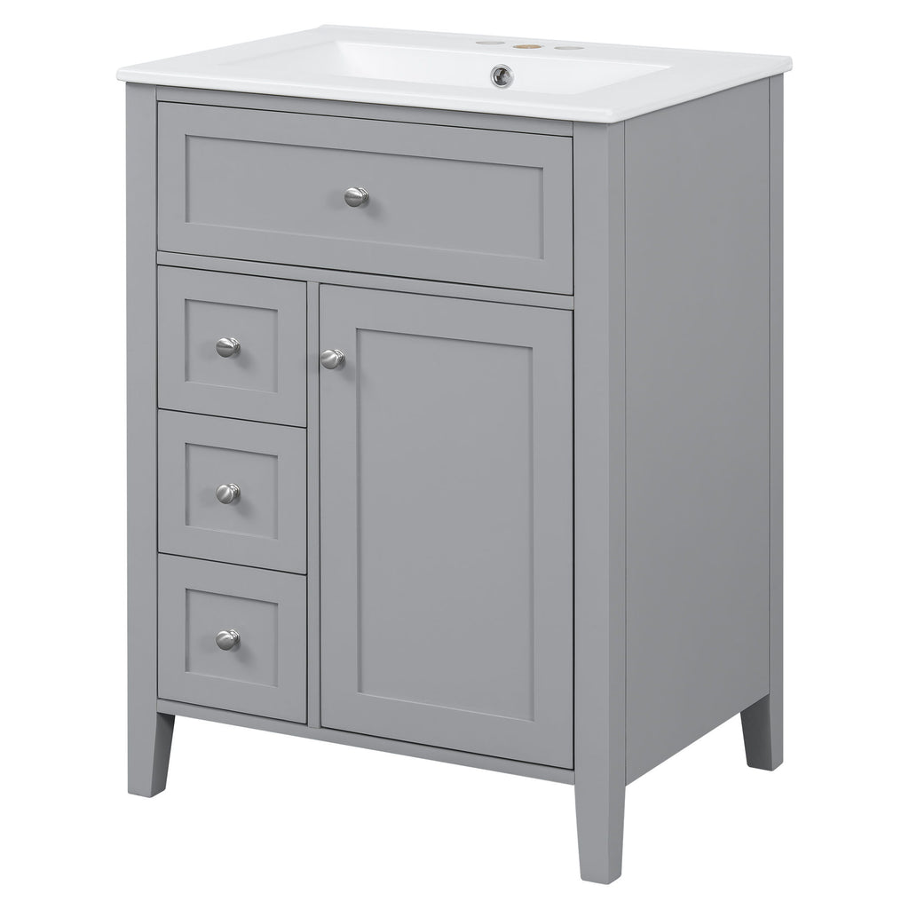 Bathroom Vanity With Sink, 3 Drawers & Cabinet With Adjustable Shelves