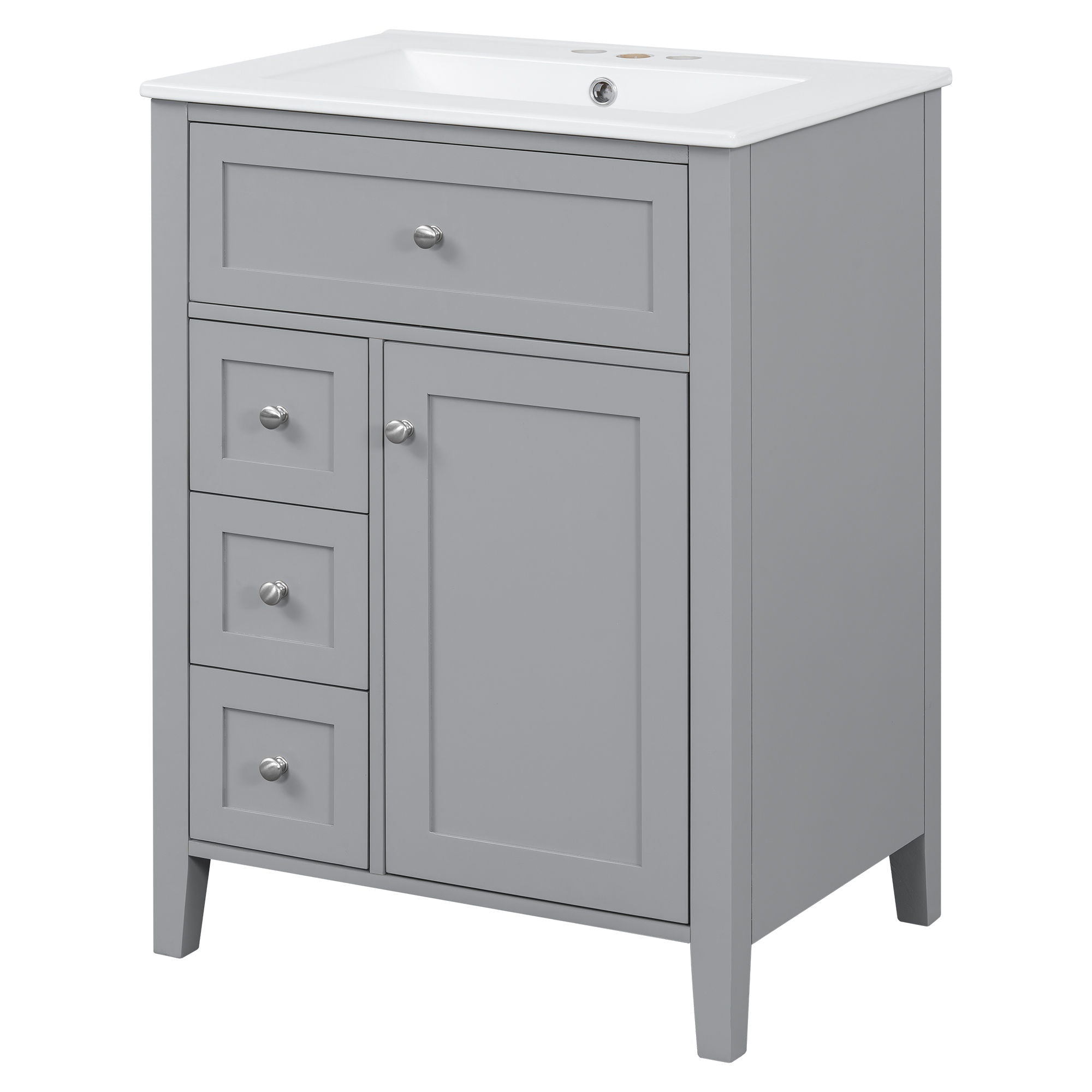 Bathroom Vanity With Sink, 3 Drawers & Cabinet With Adjustable Shelves