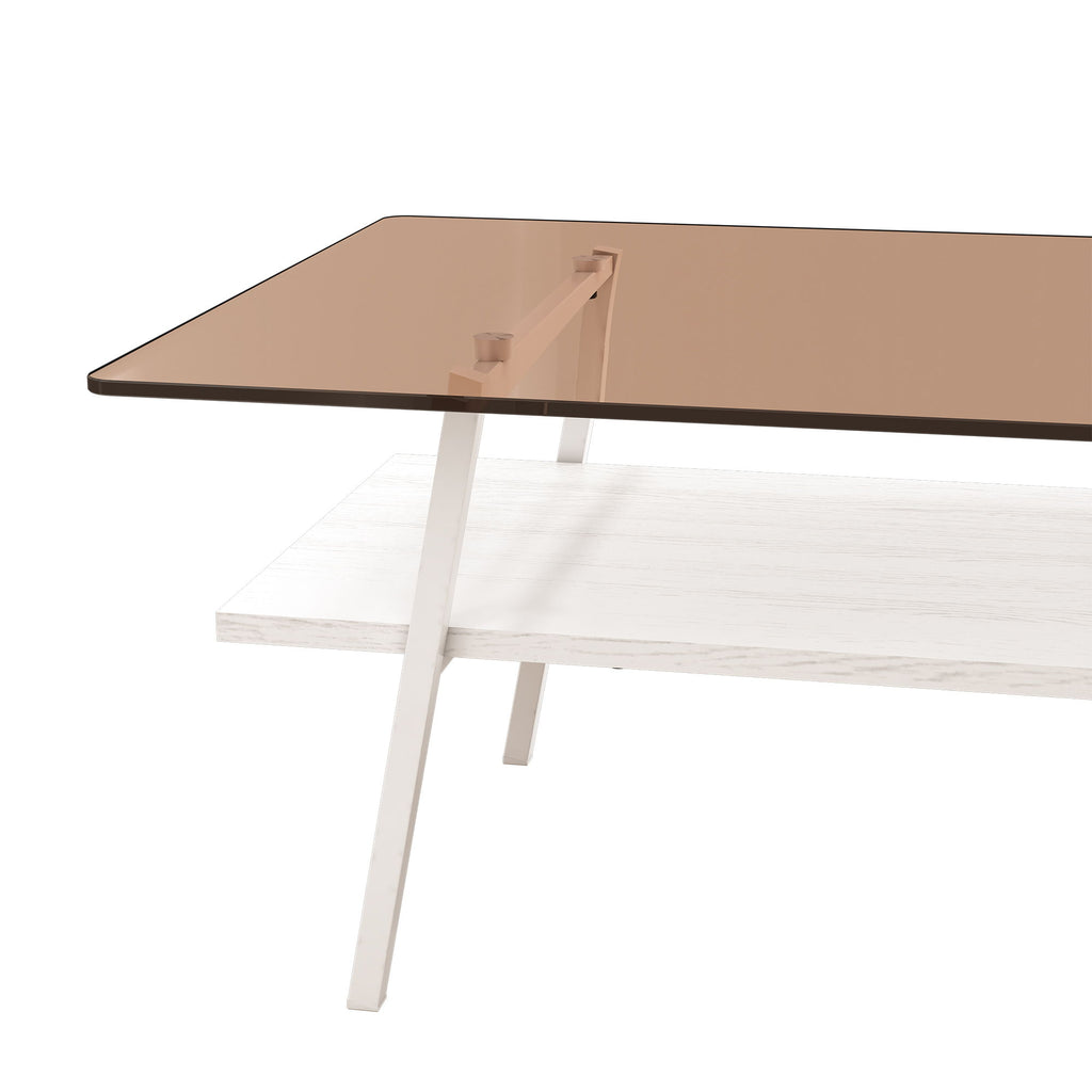Rectangle Coffee Table, Tempered Glass Tabletop Modern Table For Living Room