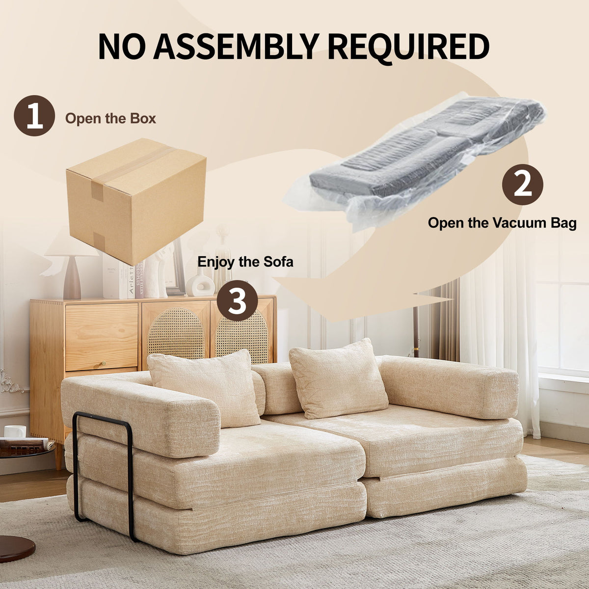 Convertible Floor Sofa Bed With Pillow Back Support Armrest
