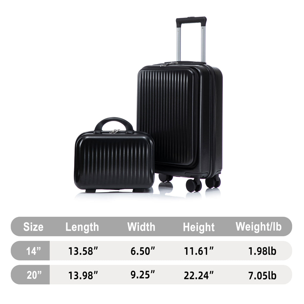 Luggage Set With Cosmetic Case, Combination Lock, Front Opening Design