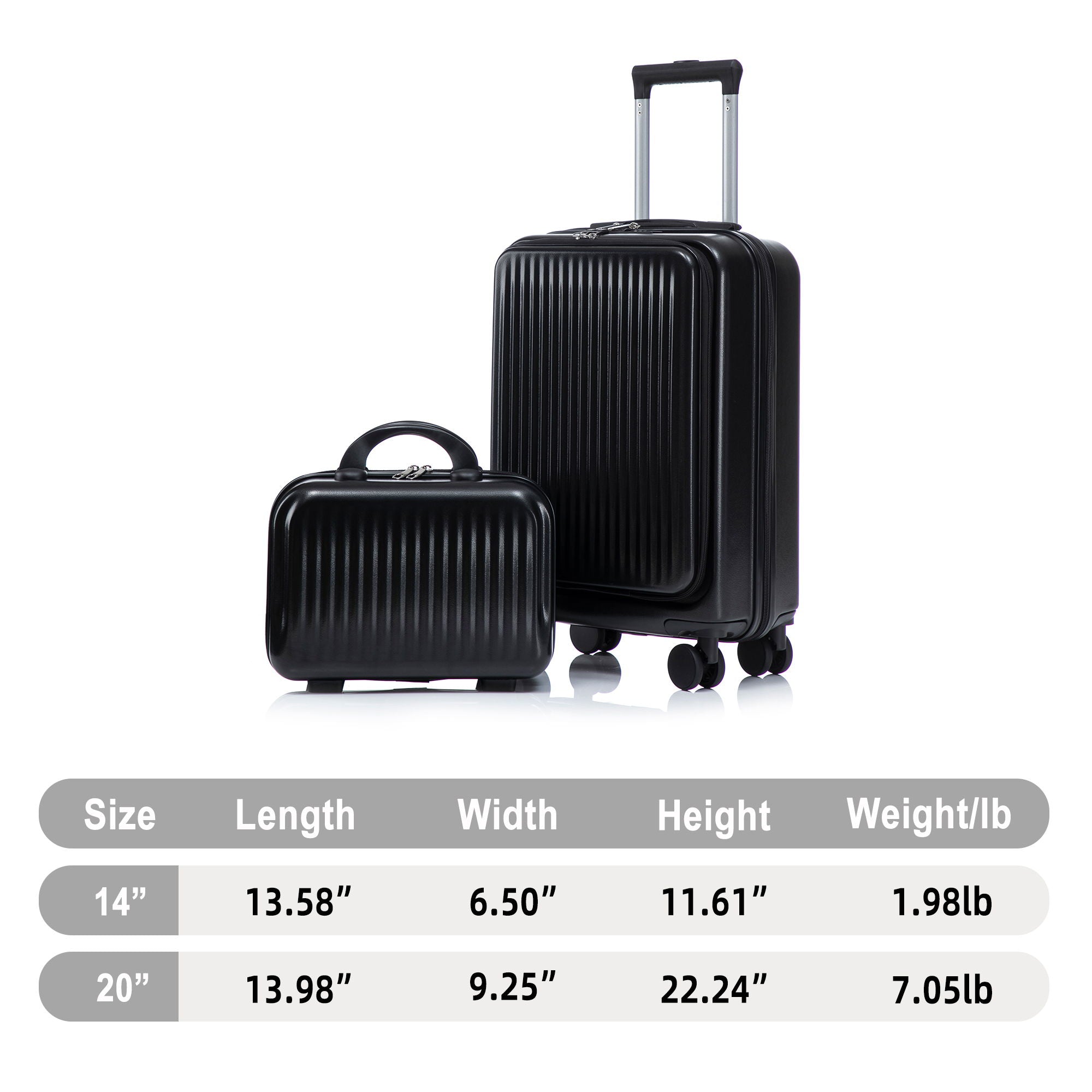 Luggage Set With Cosmetic Case, Combination Lock, Front Opening Design