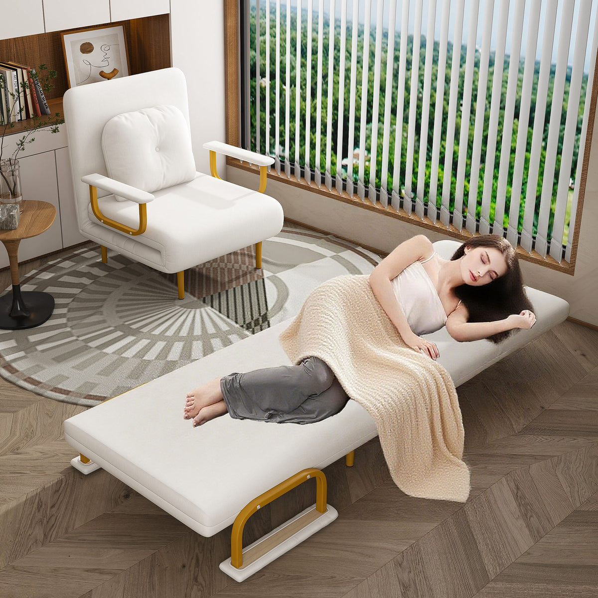 3 In 1 Convertible Folding Sofa Bed With Adjustable Backrest And Pillow